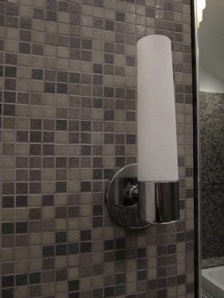 Bathroom glass tile and lamp